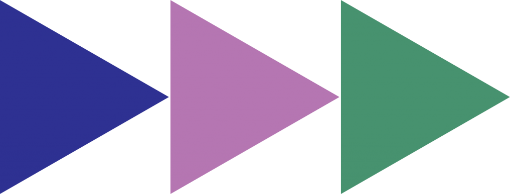 three coloured triangles blue, purple and green